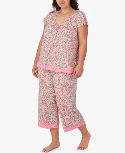 Ellen Tracy Plus Size Scoop Neck Top & Cropped Pajama Pants, 2-piece Set In Multi