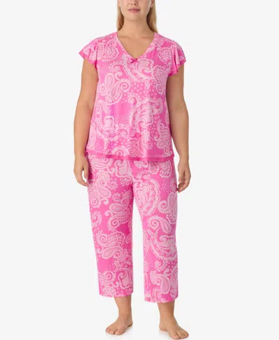 Ellen Tracy Plus Size Short-sleeve Jersey Top & Cropped Pants, 2-piece In Pink