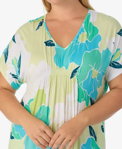 Ellen Tracy Plus Size Short-sleeve Long Tunic Jersey Nightdress In Multi