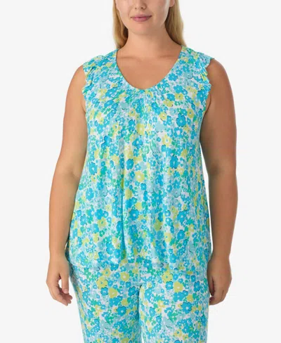 Ellen Tracy Plus Size Short-sleeve Top & Cropped Pants Jersey, 2-piece Pajama Set In Blue