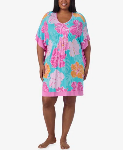 Ellen Tracy Plus Size Short Sleeves Sleepwear Caftan In Pink