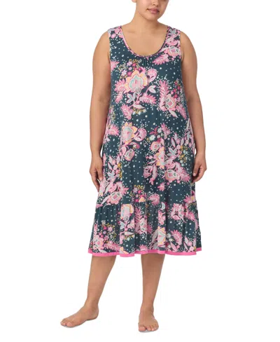 Ellen Tracy Plus Size Sleeveless Floral Nightgown In Teal Floral