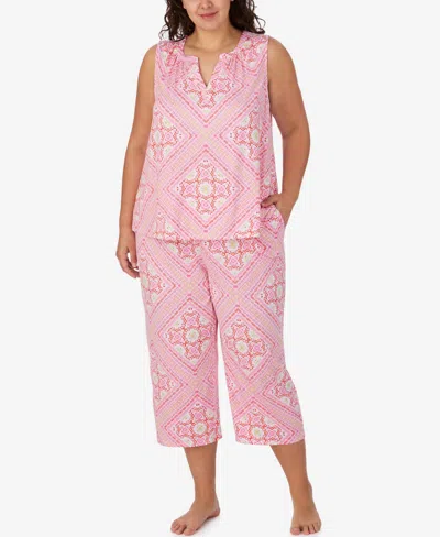 Ellen Tracy Plus Size Sleeveless Top & Cropped Pajama Pants, 2-piece Set In Pink