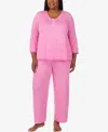 Ellen Tracy Plus Size V-neck Top And Ankle Pajama Pants, 2-piece Set In Pink