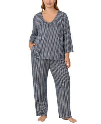 Ellen Tracy Plus Size V-neck 3/4-sleeve Top And Long Pants, 2-piece Set In Blue Geo