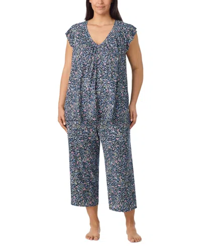 Ellen Tracy Plus Size V-neck Flutter-raglan Sleeve Top And Cropped Pant Set In Multi