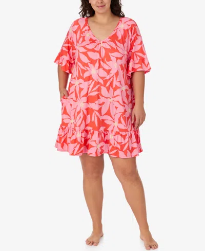 Ellen Tracy Plus Size V-neck Short Nightgown In Red