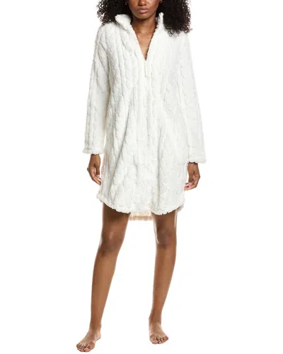Ellen Tracy Plush Short Zip Robe In White