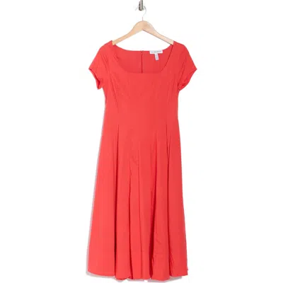 Ellen Tracy Poplin Cap Sleeve Dress In Red