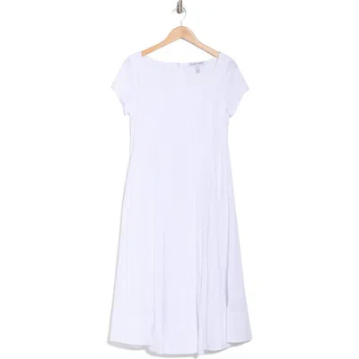 Ellen Tracy Poplin Cap Sleeve Dress In White