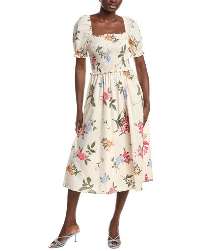 Ellen Tracy Poplin Square Neck Midi Dress In Multi