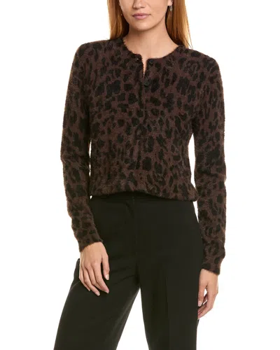 Ellen Tracy Printed Cardigan Sweater In Brown