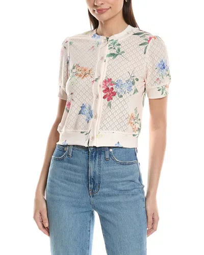 Ellen Tracy Printed Pointelle Button Front Shirt In Neutral