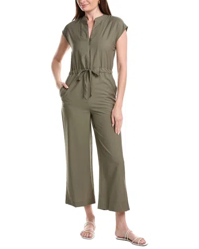 Ellen Tracy Puckered Twill Jumpsuit In Green