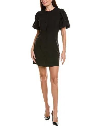 Ellen Tracy Puff Sleeve Button Front Mini Dress In Black