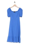 Ellen Tracy Puff Sleeve Linen Blend Midi Dress In Azure