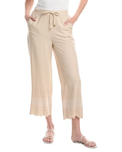 Ellen Tracy Pull On Cropped Linen-blend Pant In Metallic