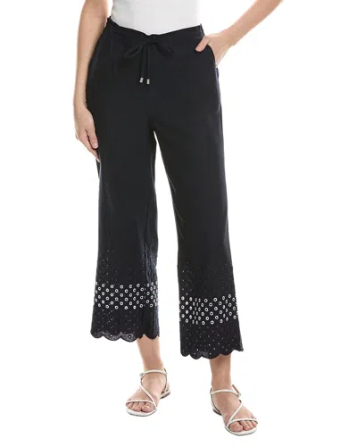 Ellen Tracy Pull On Cropped Linen-blend Pant In Black