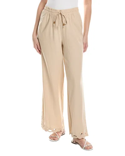 Ellen Tracy Pull On Wide Leg Linen-blend Pant In Neutral
