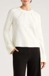 Ellen Tracy Rhinestone Embellished Crop Sweater In White