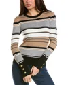 Ellen Tracy Stripe Ribbed Sweater In Black