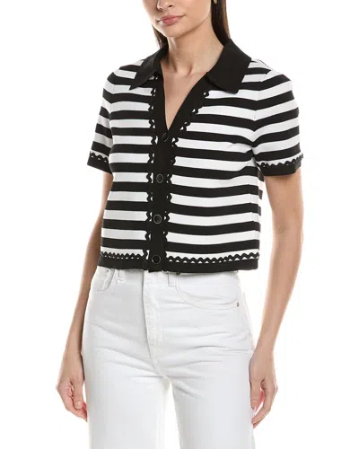 Ellen Tracy Ric Rac Cardigan In 119 Black/ White Stripe
