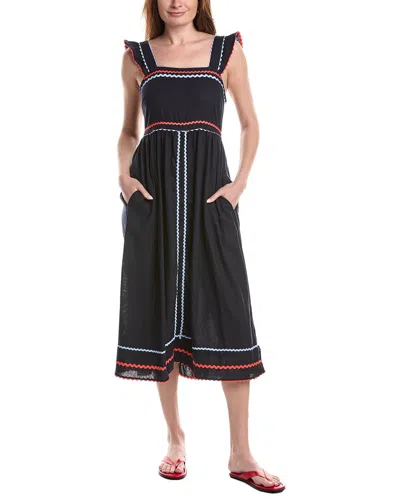 Ellen Tracy Ric Rac Detail Linen-blend Dress In Black