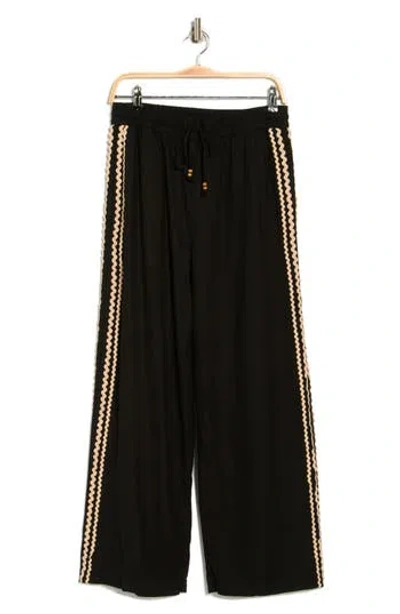 Ellen Tracy Rickrack Stripe Wide Leg Pants In Black