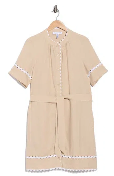 Ellen Tracy Rickrack Trim Short Sleeve Shirtdress In Brown