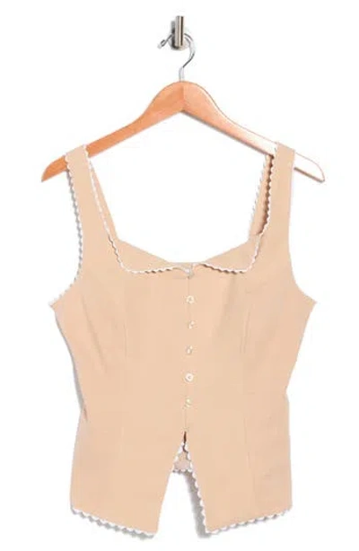 Ellen Tracy Rickrack Trim Sleeveless Button Front Top In Neutral