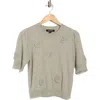 Ellen Tracy Rosette Short Sleeve Sweater In Neutral