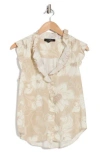 Ellen Tracy Ruffle Linen Blend Shirt In Gold