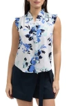 Ellen Tracy Ruffle Linen Blend Shirt In Azure Bouquet