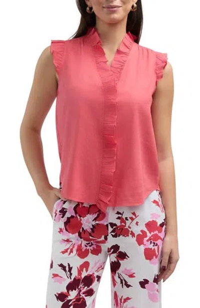 Ellen Tracy Ruffle Linen Blend Shirt In Coral