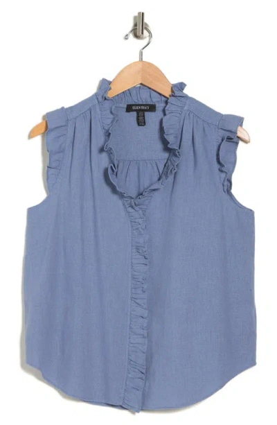 Ellen Tracy Ruffle Linen Blend Shirt In Dusk Blue