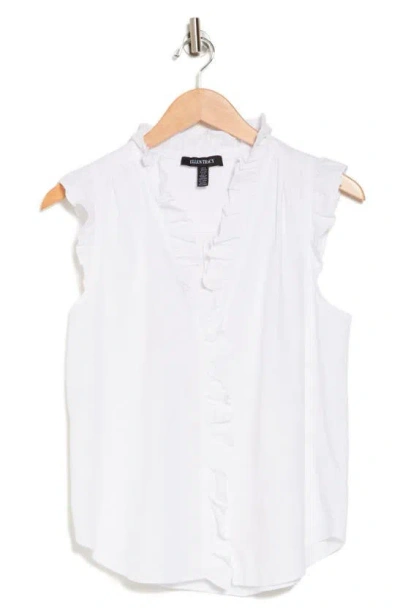 Ellen Tracy Ruffle Linen Blend Shirt In White