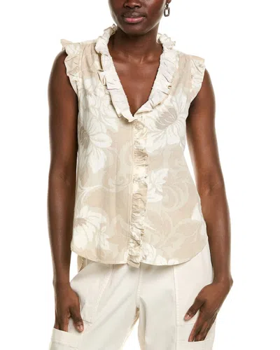 Ellen Tracy Ruffle Linen Blend Shirt In Neutral