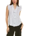 Ellen Tracy Ruffle Linen-blend Top In White