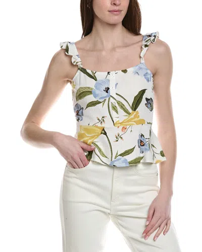 Ellen Tracy Ruffle Linen-blend Tank In White