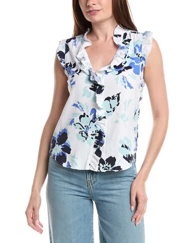 Ellen Tracy Ruffle Linen-blend Top In Multi