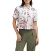 Ellen Tracy Ruffle Sleeve Button Front Shirt In Peach Bouquet