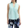 Ellen Tracy Ruffle Sleeveless Button-up Shirt In Aqua