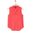 Ellen Tracy Ruffle Sleeveless Button-up Shirt In Geranium