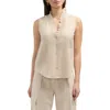 Ellen Tracy Ruffle Sleeveless Button-up Shirt In Linen