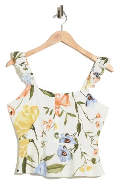 Ellen Tracy Ruffle Strap Crop Peplum Top In Multi