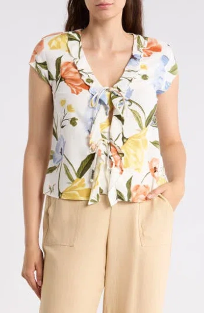 Ellen Tracy Ruffle Tie Front Top In White