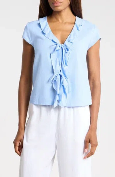 Ellen Tracy Ruffle Tie Front Top In Animal Print