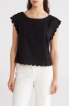 Ellen Tracy Scalloped Crop Tank In Black