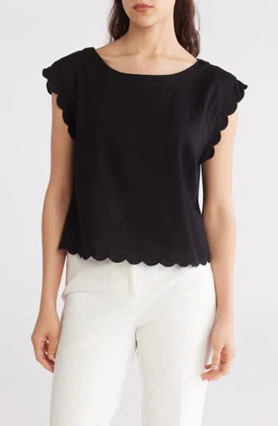 Ellen Tracy Scalloped Crop Tank In Black