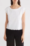 Ellen Tracy Scalloped Crop Tank In White